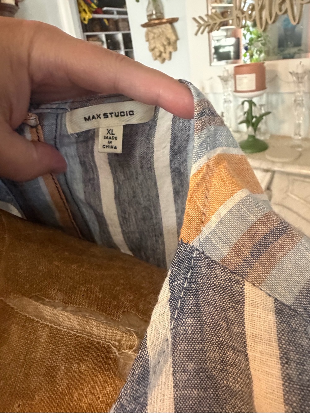 Max Studio Blue, Tan & White Striped Sleeveless Top - Picture 3 of 3